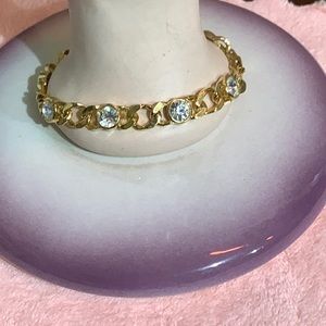 U S A Rhinestone Gold Tone Signed USA Bracelet